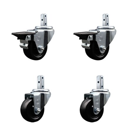 Service Caster 3'' Hard Rubber Wheel Swivel 7/8'' Square Stem Caster Set 2 Brakes, 4PK SCC-SQ20S314-HRS-PLB-78-2-S-2